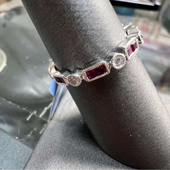 14k White Gold Diamond & Ruby Band Ring - Picture 9 of 9